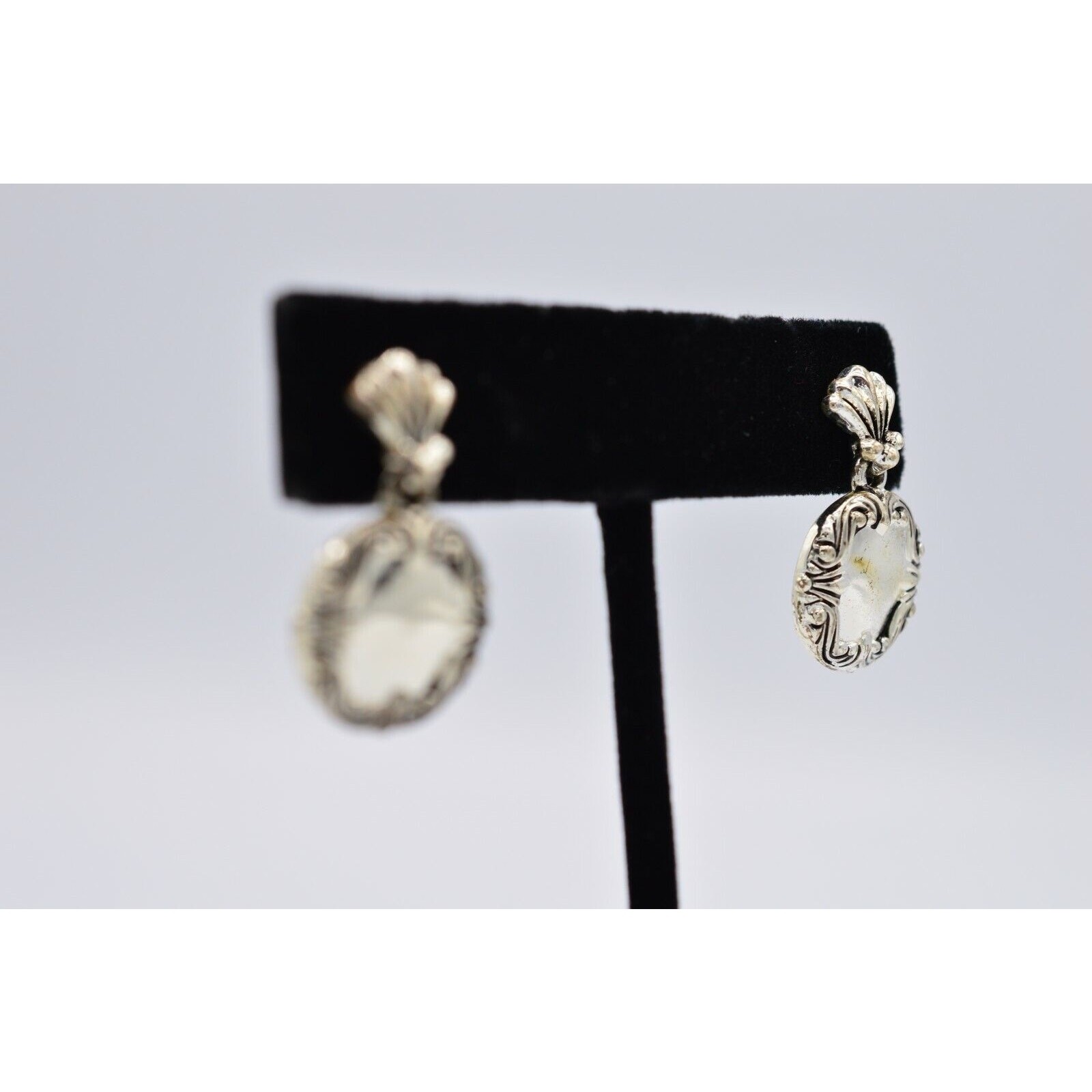 Avon Vintage Drop Dangle Earrings Silver Spoon Circle Vintage SP Signed BinX
