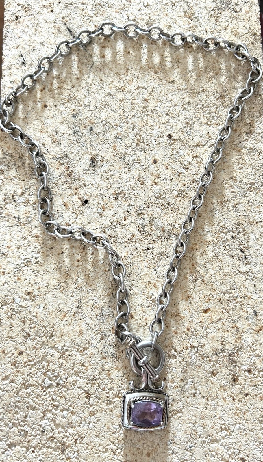 VINTAGE 14K GOLD NECKLACE CHOKER STERLING SILVER GENUINE AMETHYST STONE TESTED