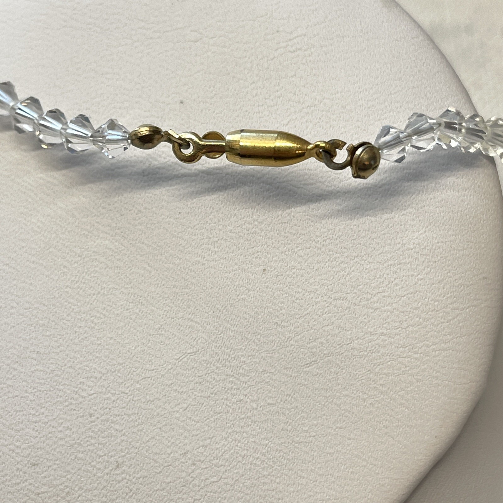 Vintage Small Bicone Clear Faceted Bead Collar Necklace 4mm 17″ Dainty Sparkly