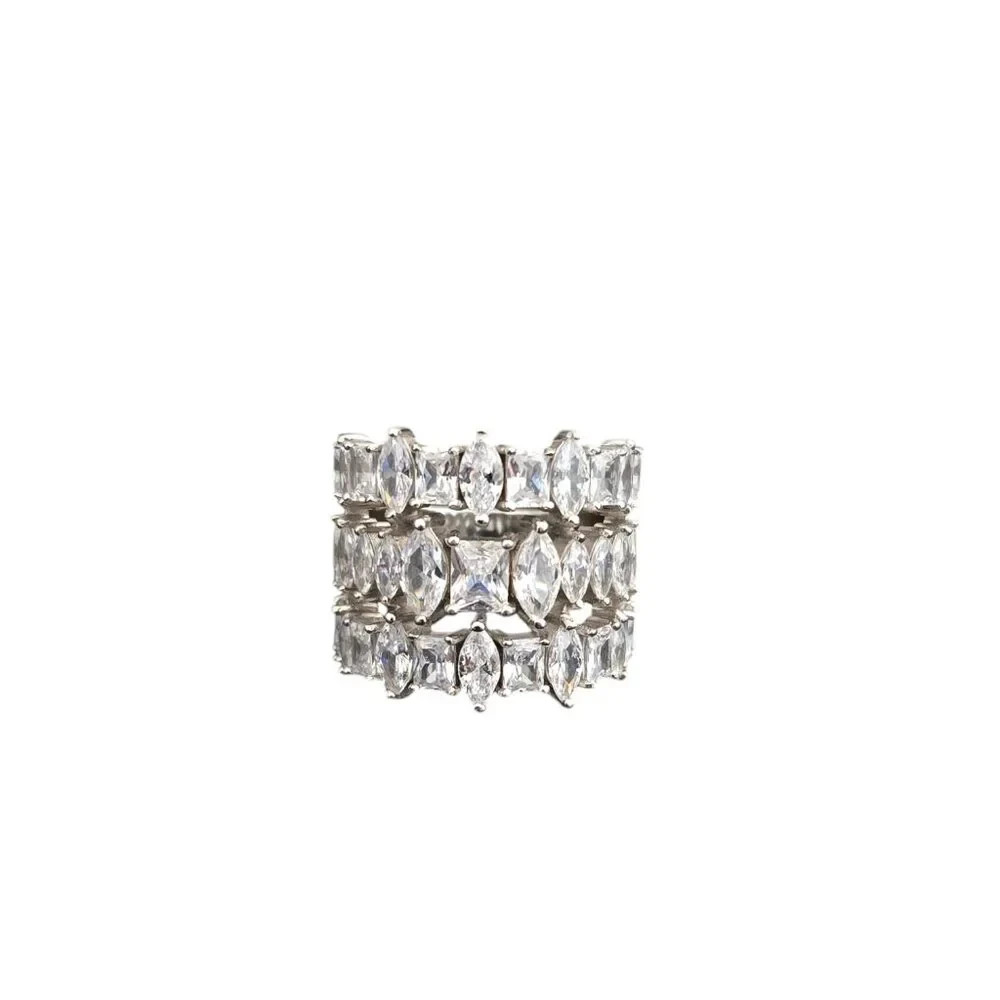 Vintage Signed DBJ Sterling Silver Cubic Zirconia Statement Ring Size 8