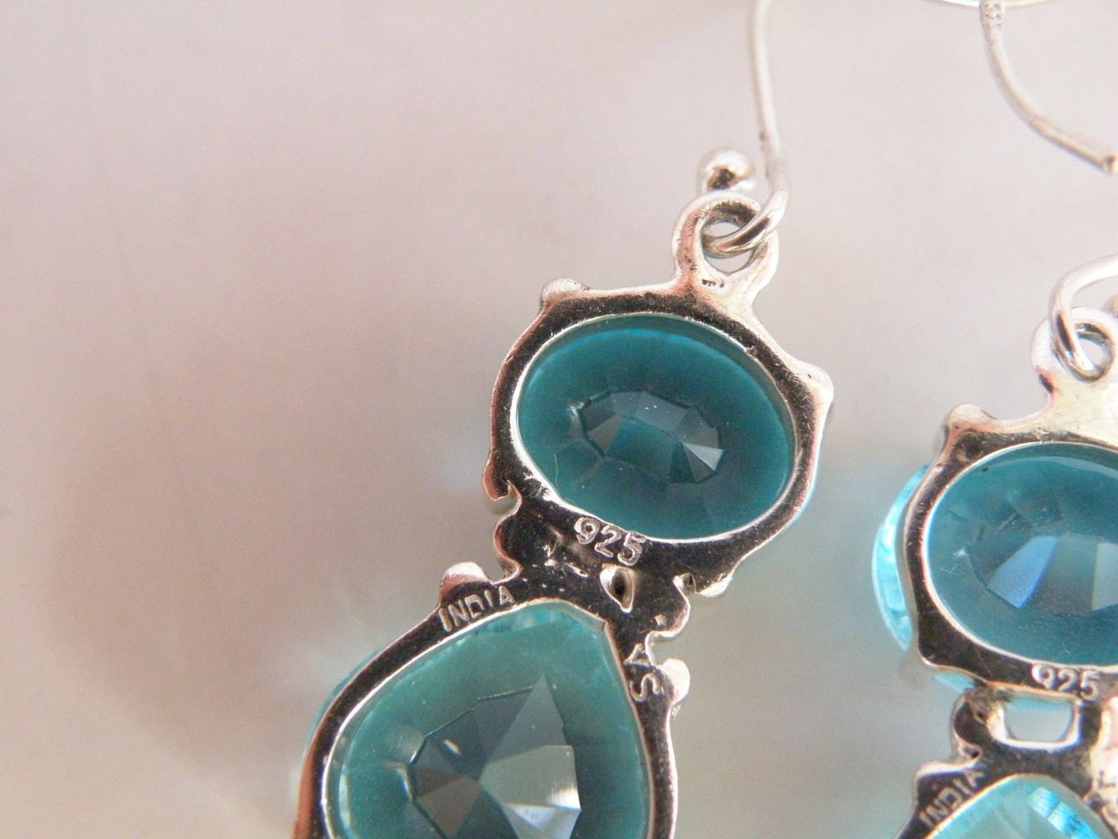 Vintage Sterling Silver 925 Heated Paraiba Blue Apatite Drop Dangle Earrings