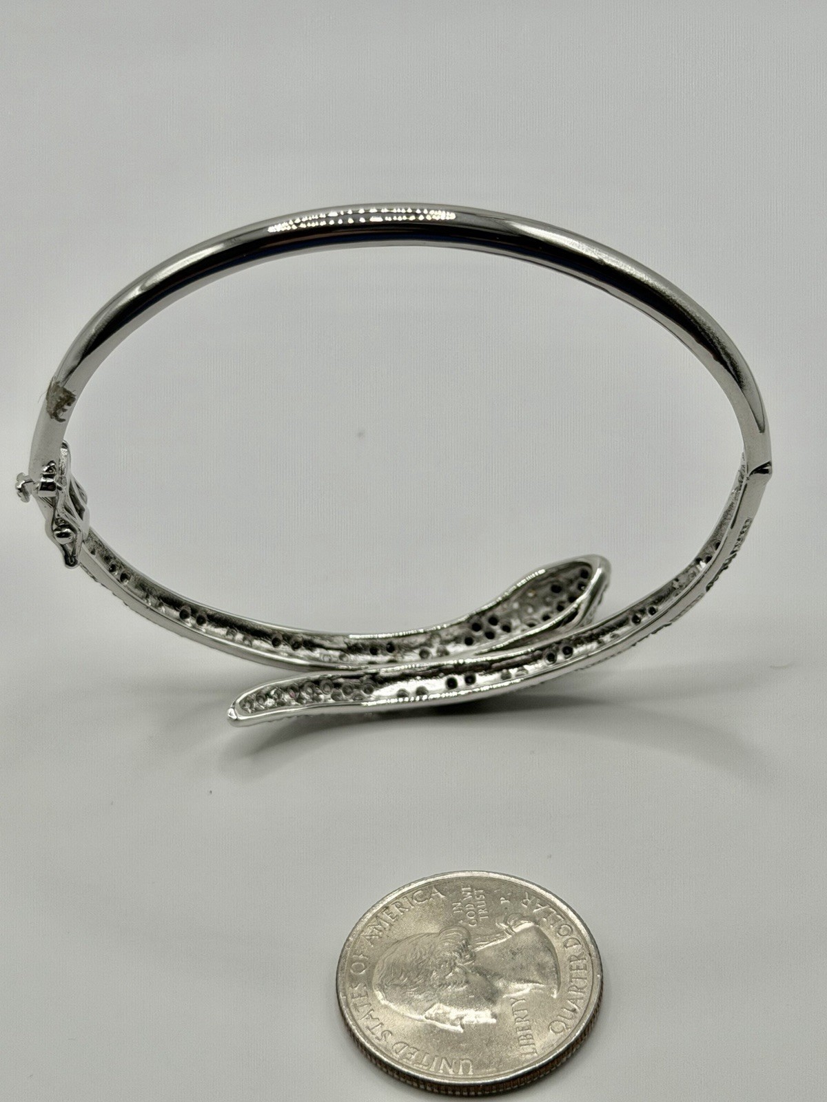Vintage Black & Clear Crystal Hinged SNAKE Sterling Bangle Bracelet 7 3/4”