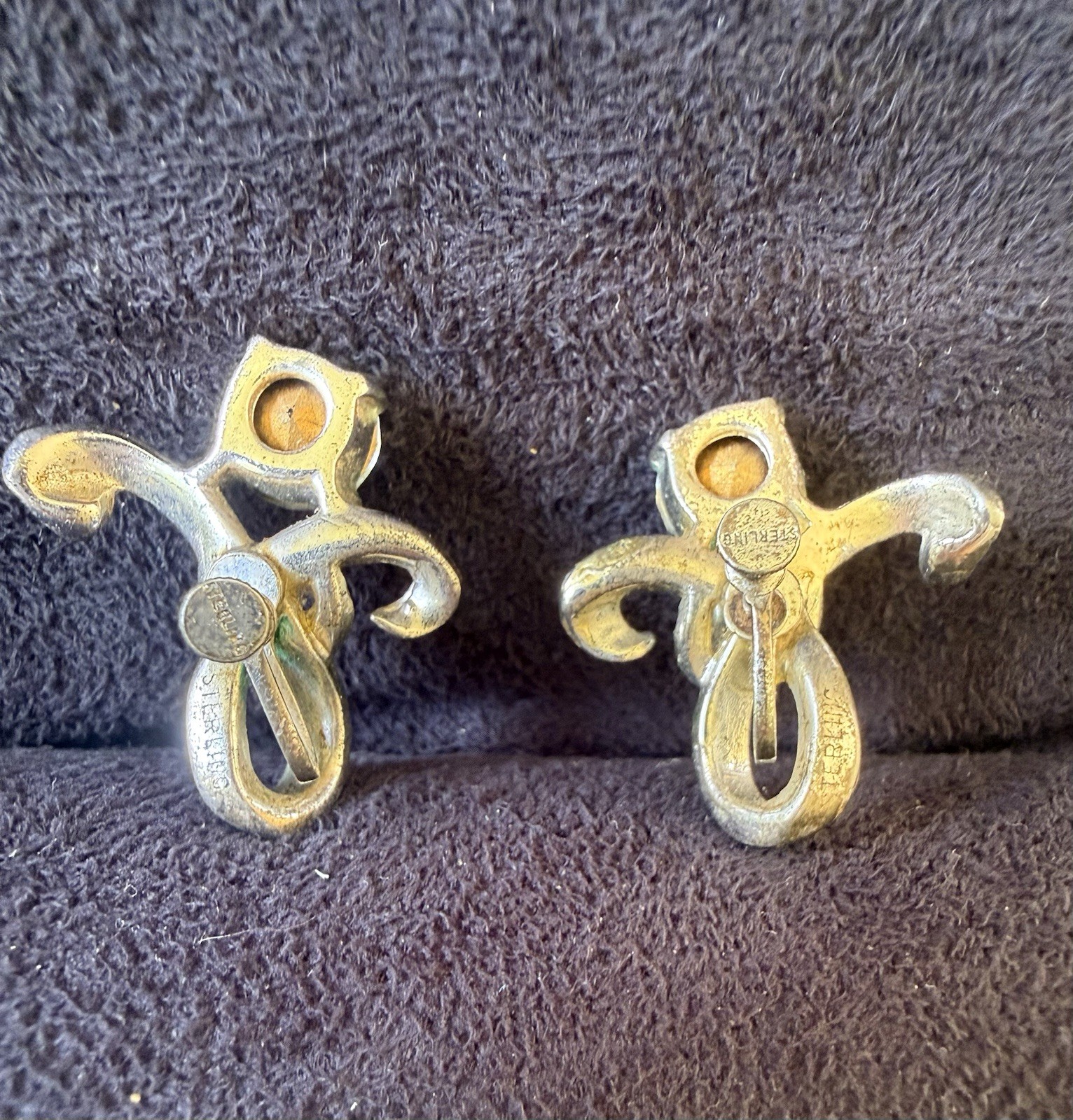 Vintage Sterling Clear Rhinestone Ribbon Earrings with Tension Based Clip On