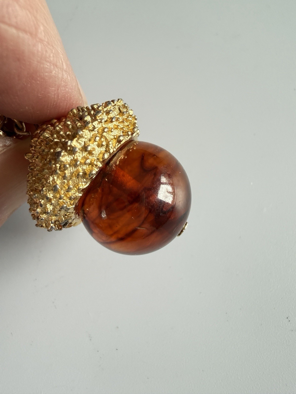 Vintage MCM Chunky Acorn Charm Bracelet Oversized Amber Glass Style Lucite Gold