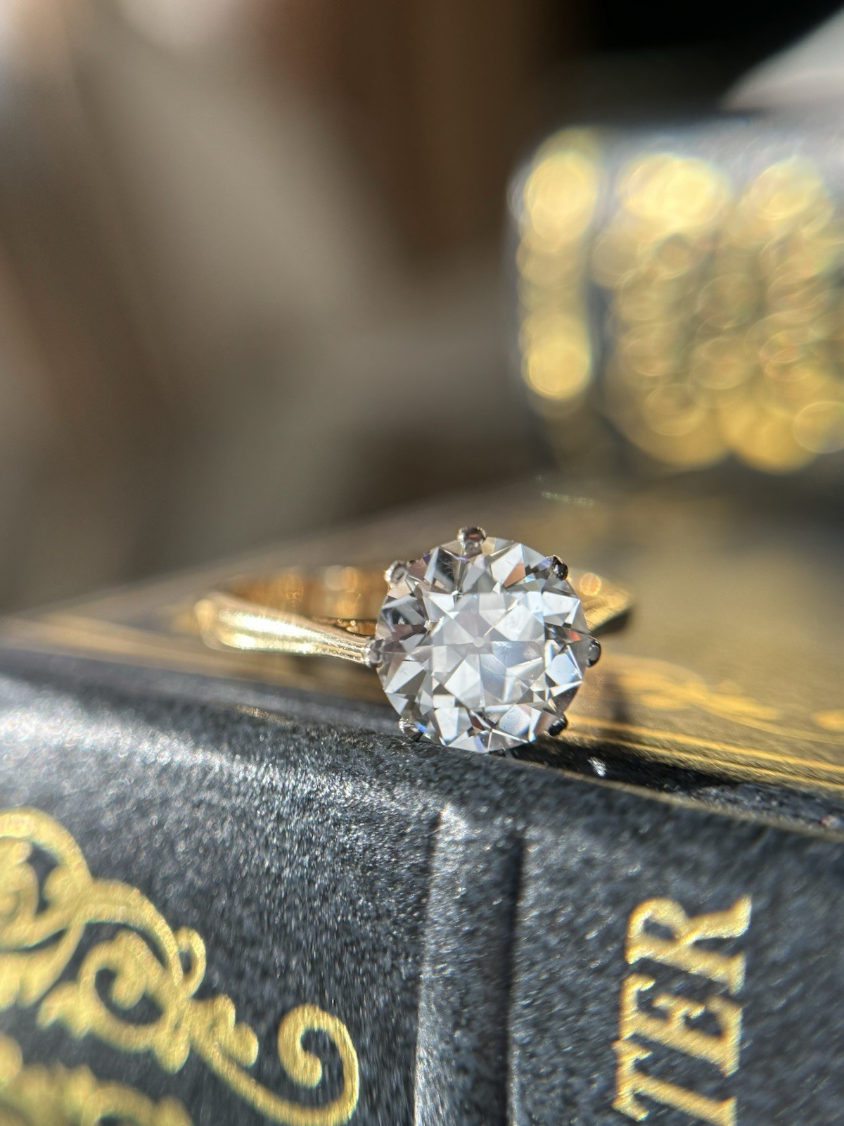 Vintage 18k Gold 2.35 carat Old European Cut Diamond Engagement Ring