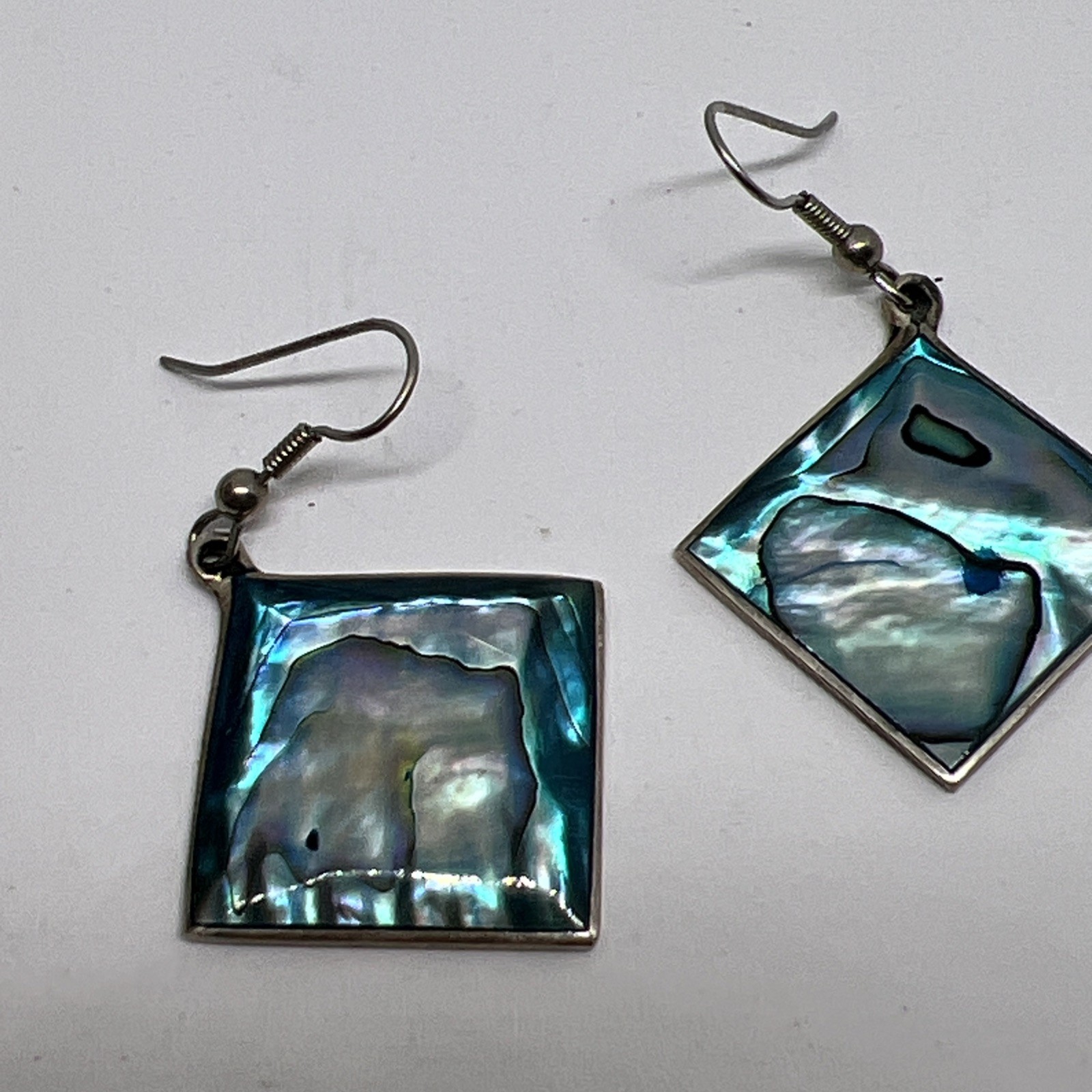 Vintage Signed Alpaca Mexico Drop Blue Shell Earring