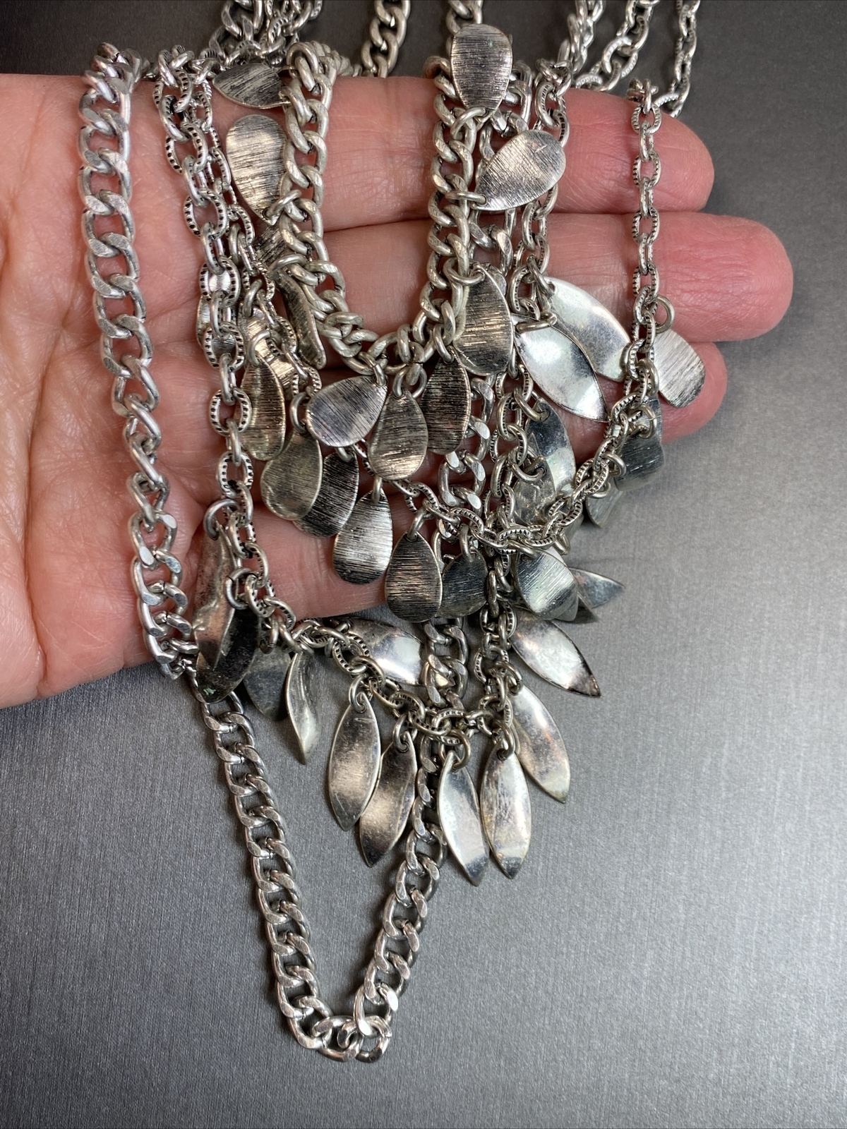Vintage Fringe Layered Necklace Estate Jewelry Pre-owned Unusual Bib