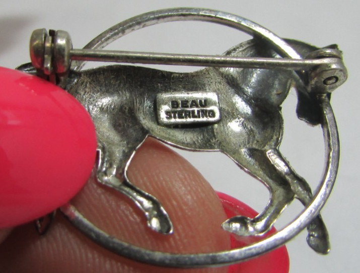 Vintage BEAU Sterling Silver Running Horse Brooch Pin