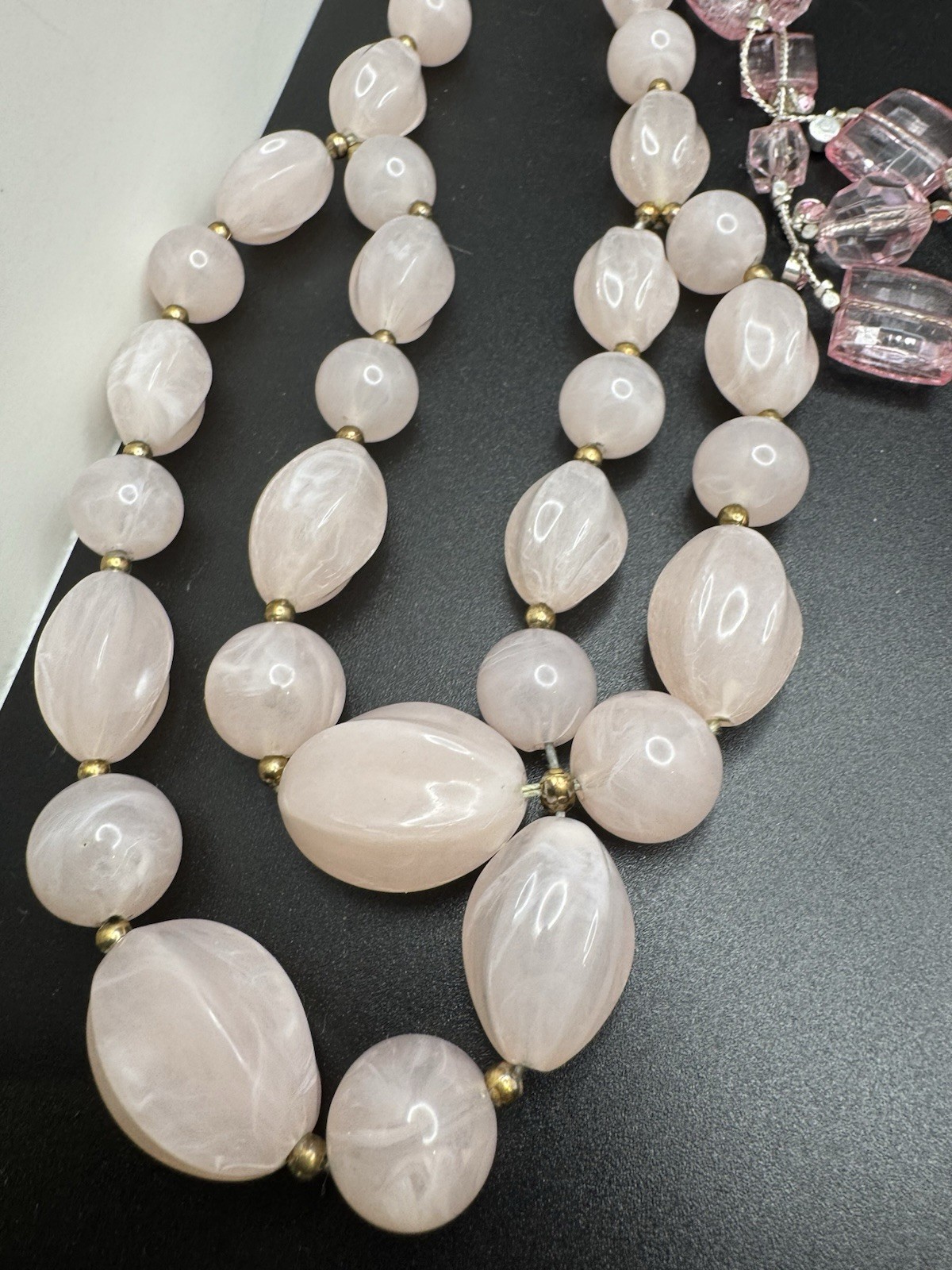Vintage Lucite Beaded Necklace Lot Pink Coral Lavender Mod Japan 6 Pc