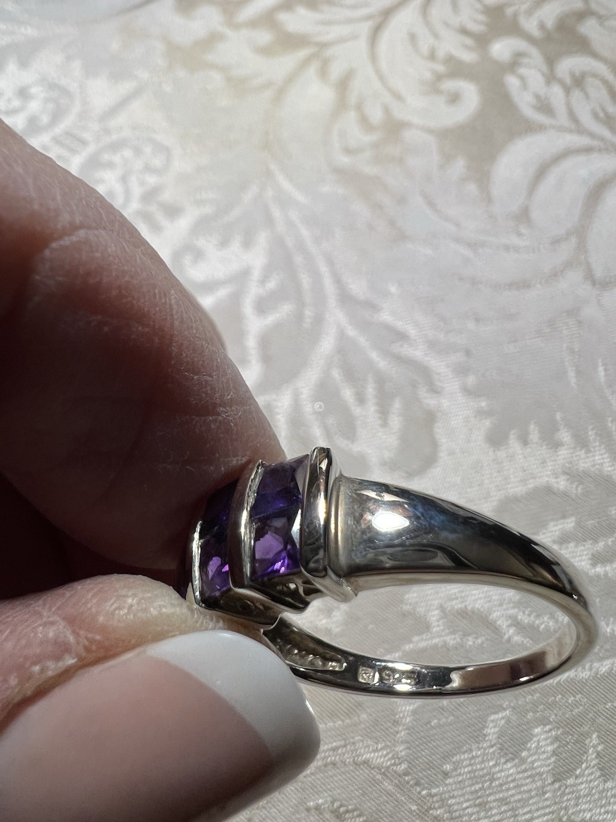 Sterling Silver Vintage Ring Amethyst, Size 9, Approximately 2 carats