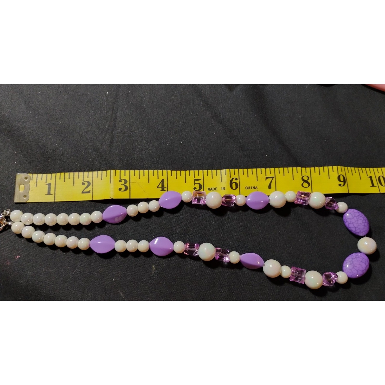 Lavendar, White Iridescent, Pink square Beaded Necklace Plastic
