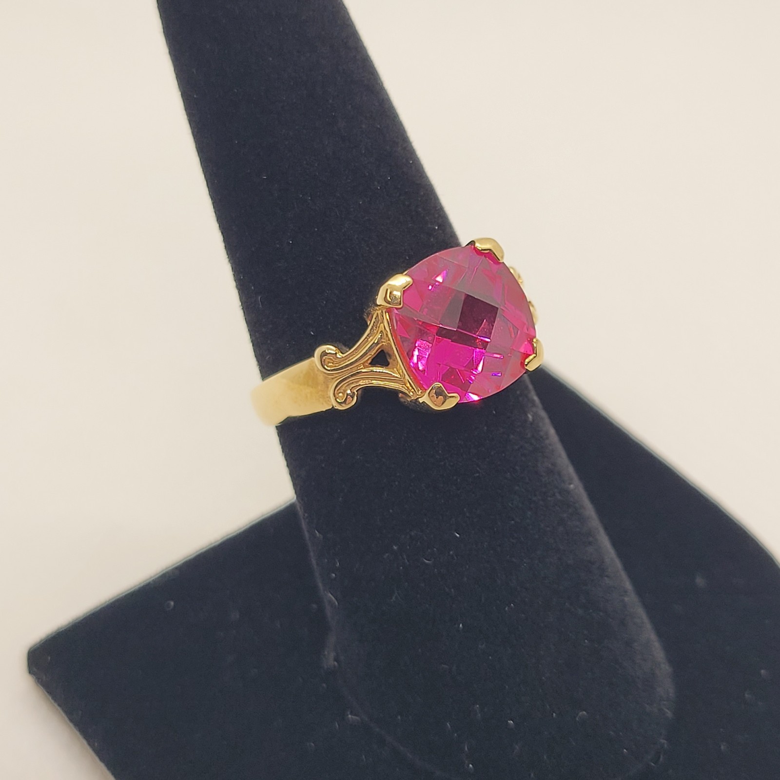Vtg Ross Simons Gold Vermeil Sterling 925 Cushion Cut Pink Glass Stone Size 7
