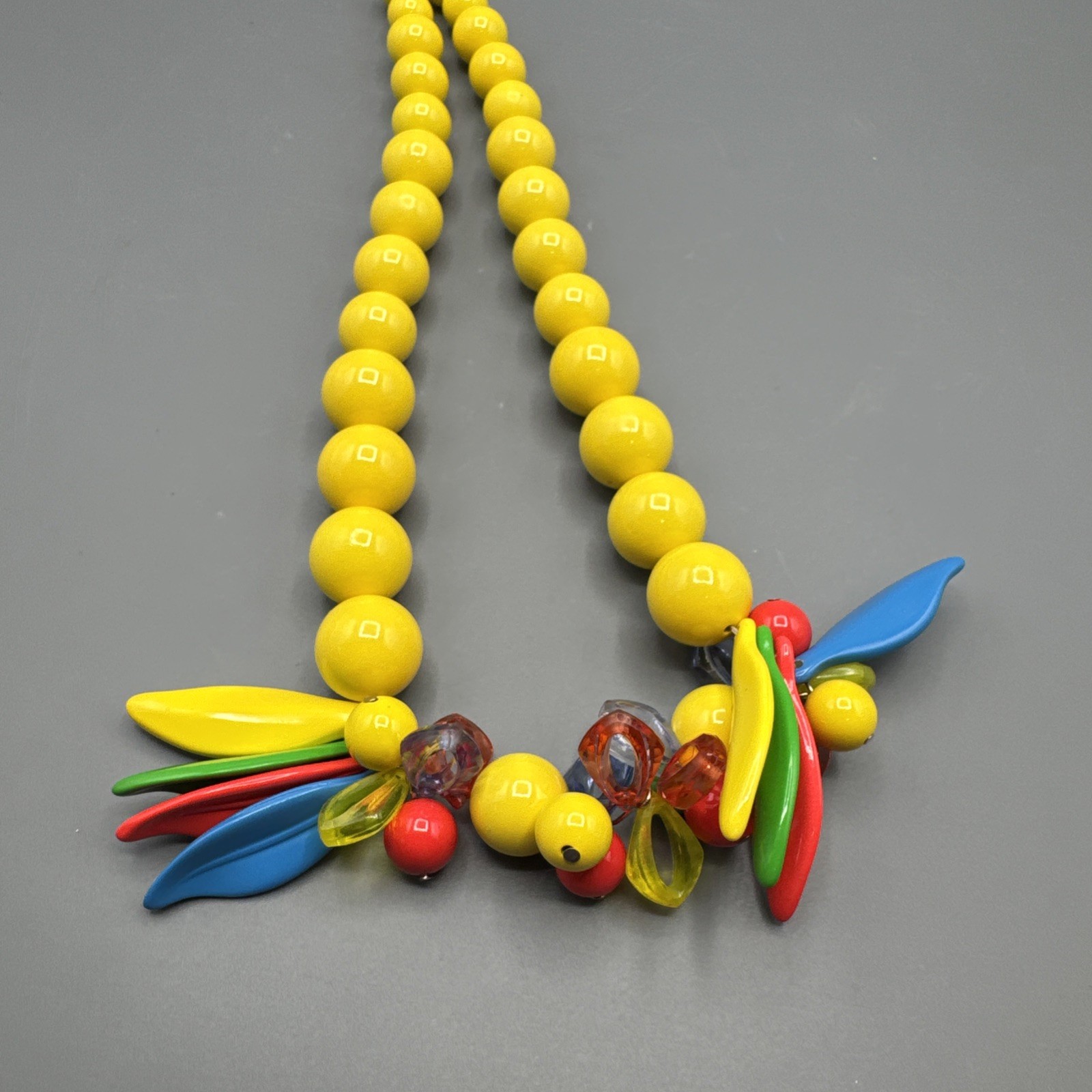 Bright Chunky Vintage Yellow Pink Beaded Statement Necklace