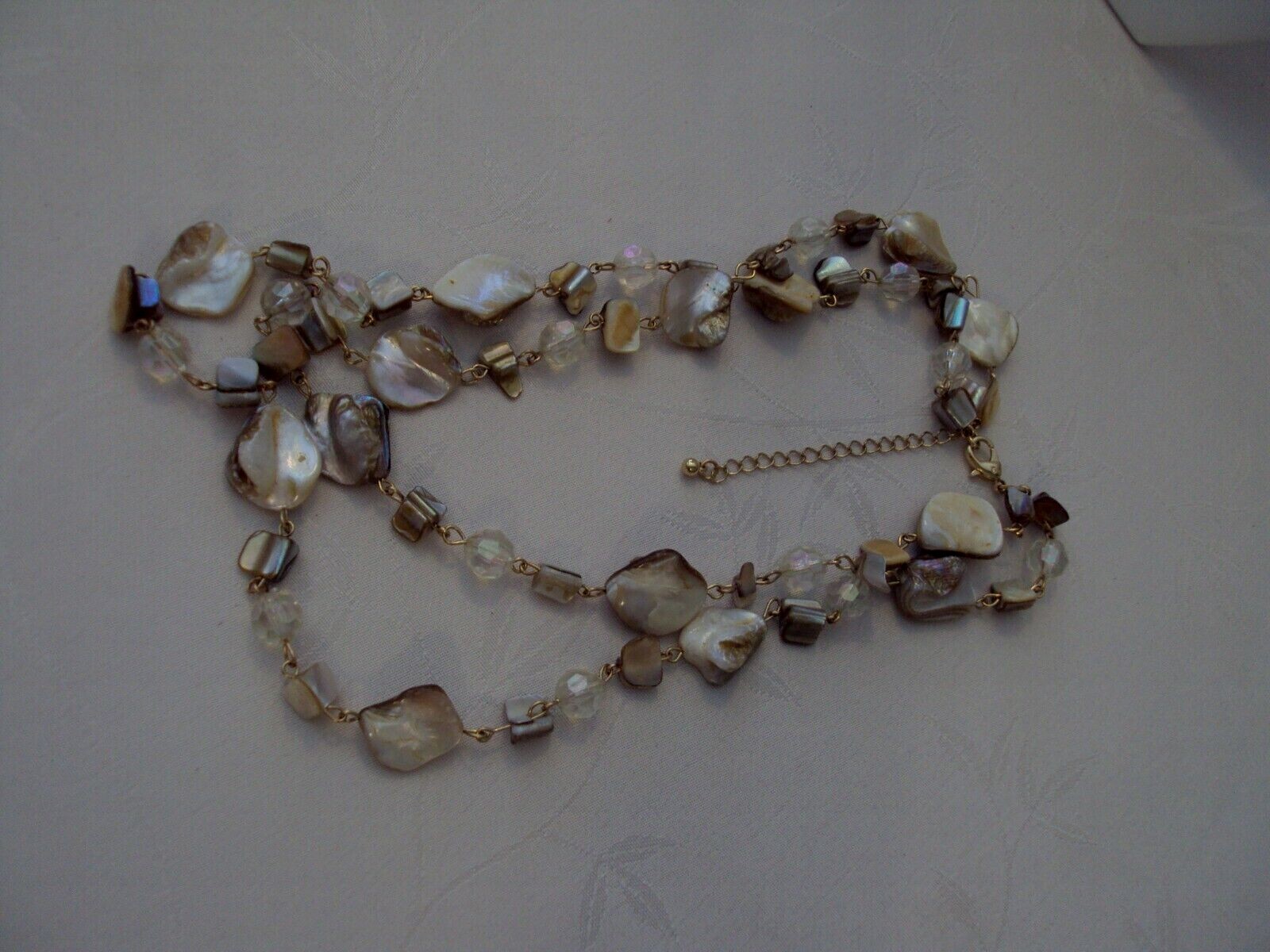 18″ DOUBLE STRAND BEIGE SHELL AND FAUX CRYSTAL NECKLACE #50