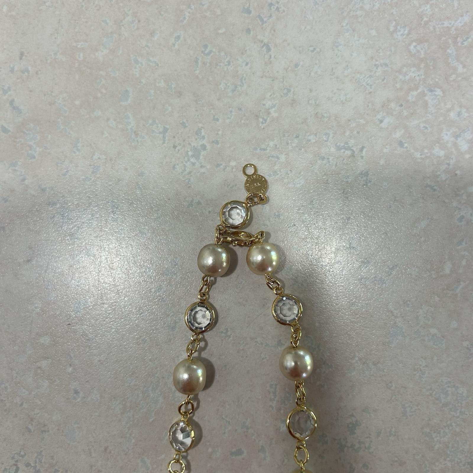 Vintage Austrian Crystal Necklace Bezel Gold Bead Signed 35” USA Made