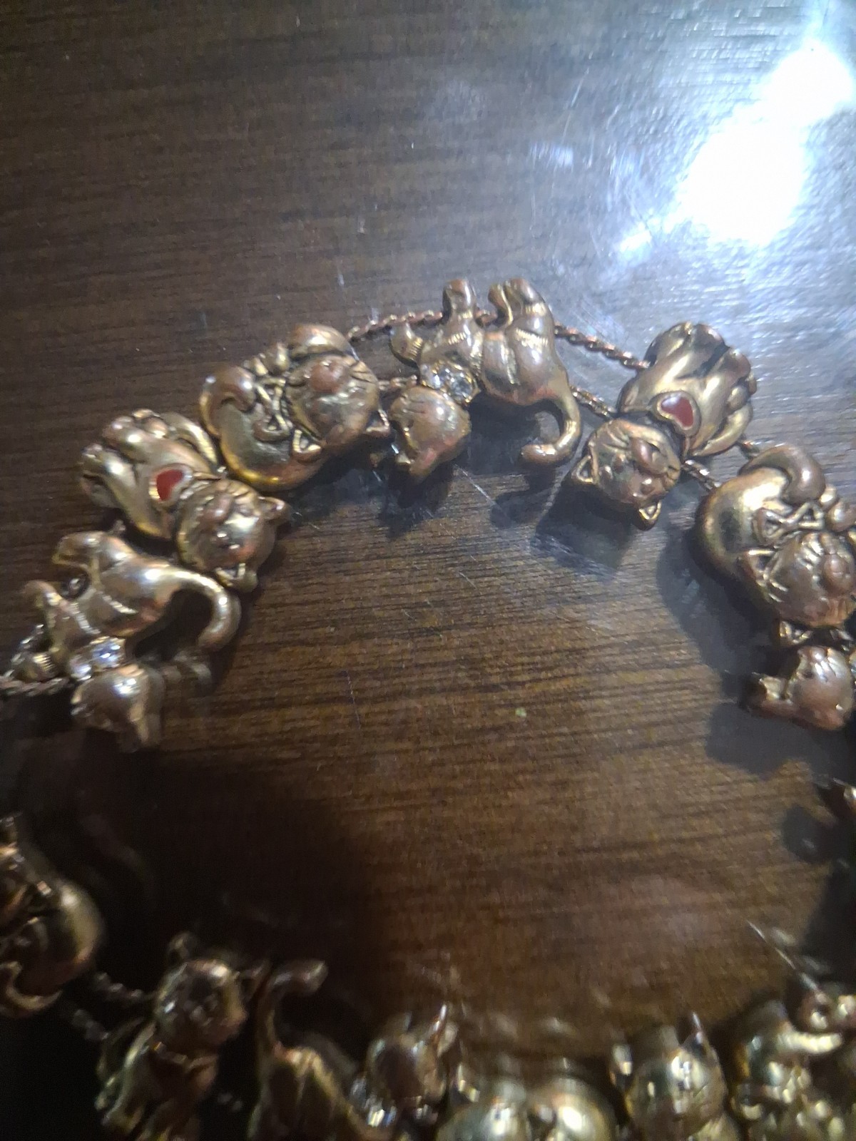 Vintage Avon Kitty Cat Slide Charm Rhinestone Bracelet ~ Gold Tone