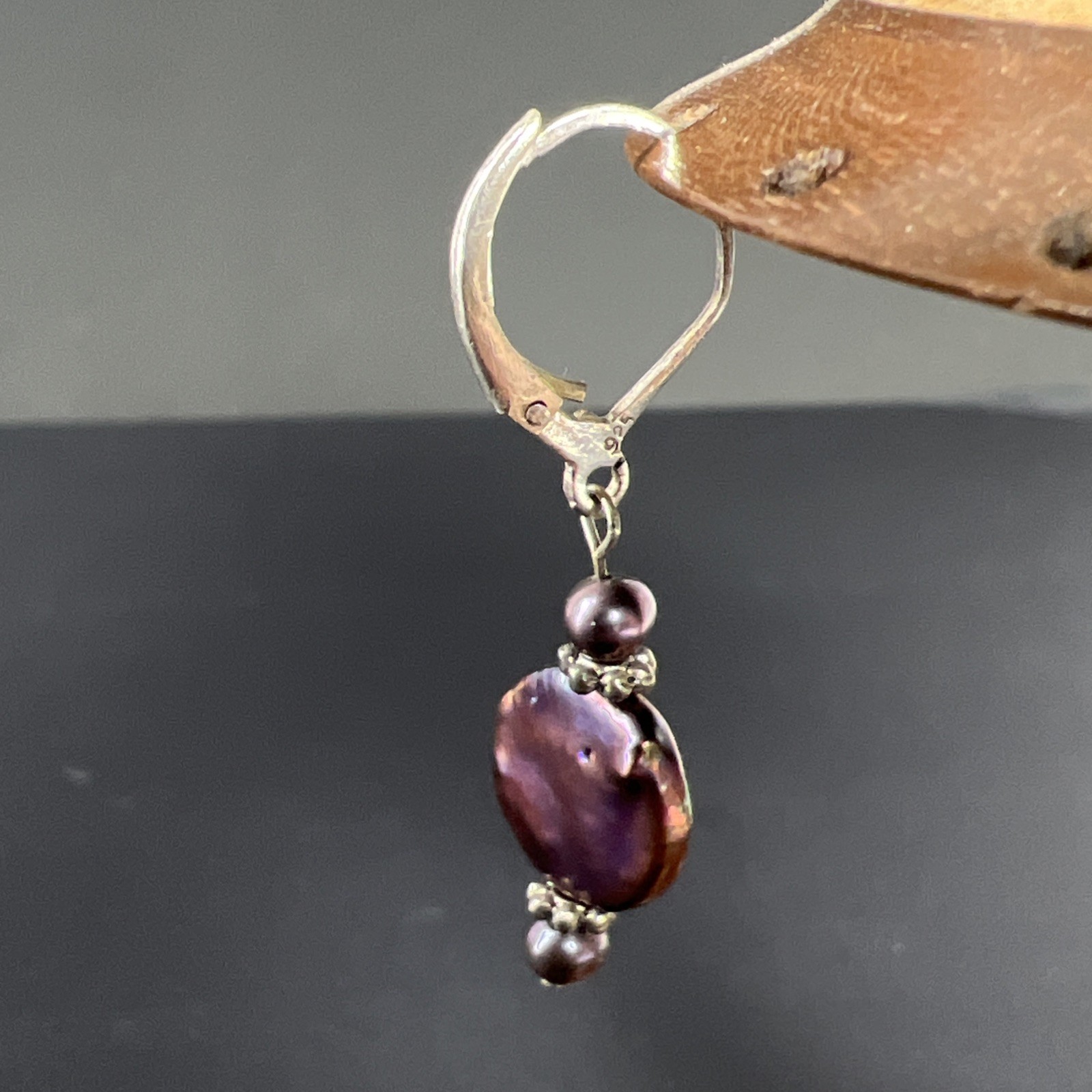 Purple Coin Pearl Sterling Silver 925 SINGLE Earring Dangle Drop Charm Vintage