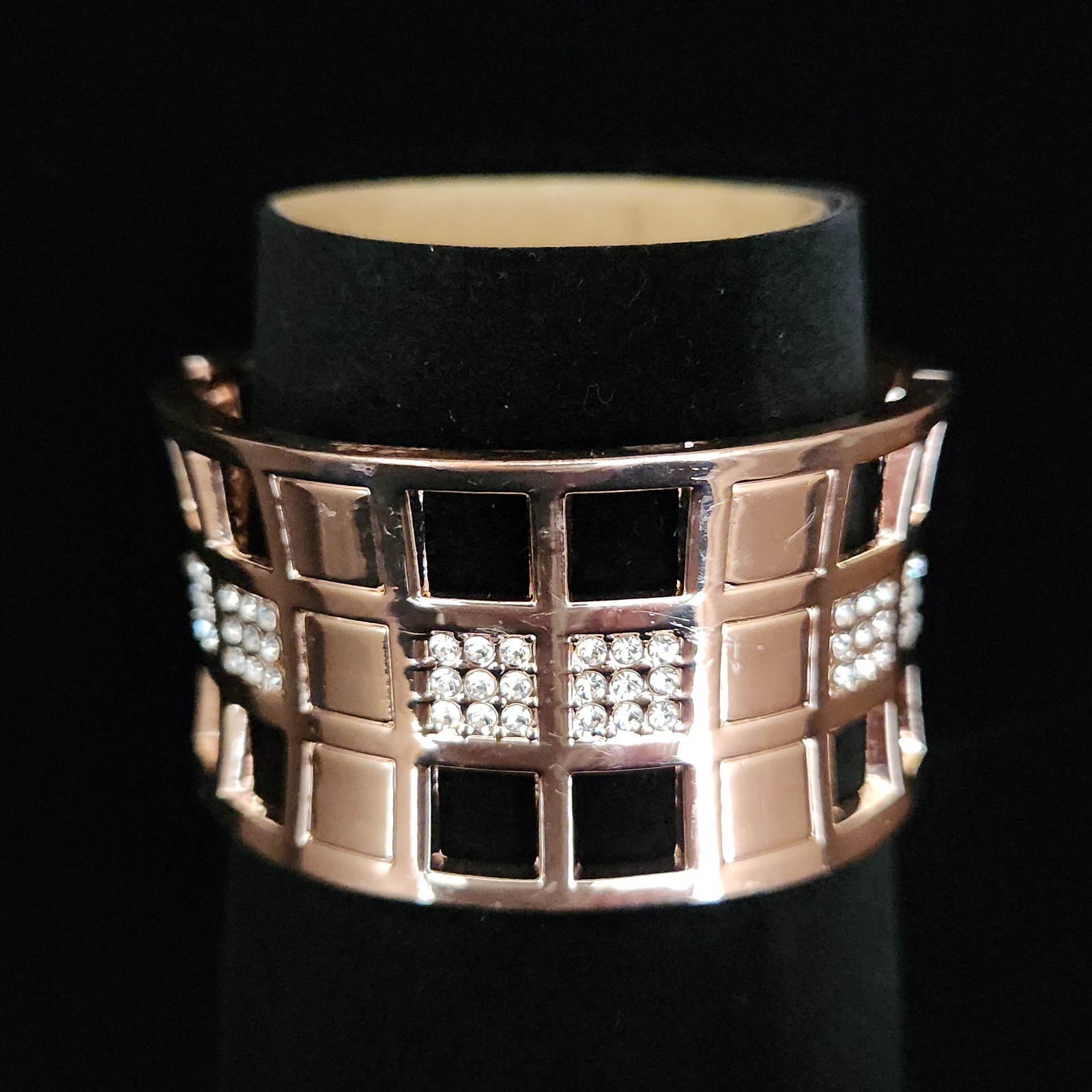 Rose Gold Tone Architectural Open Cuff Statement Bracelet Wide Modern 7″