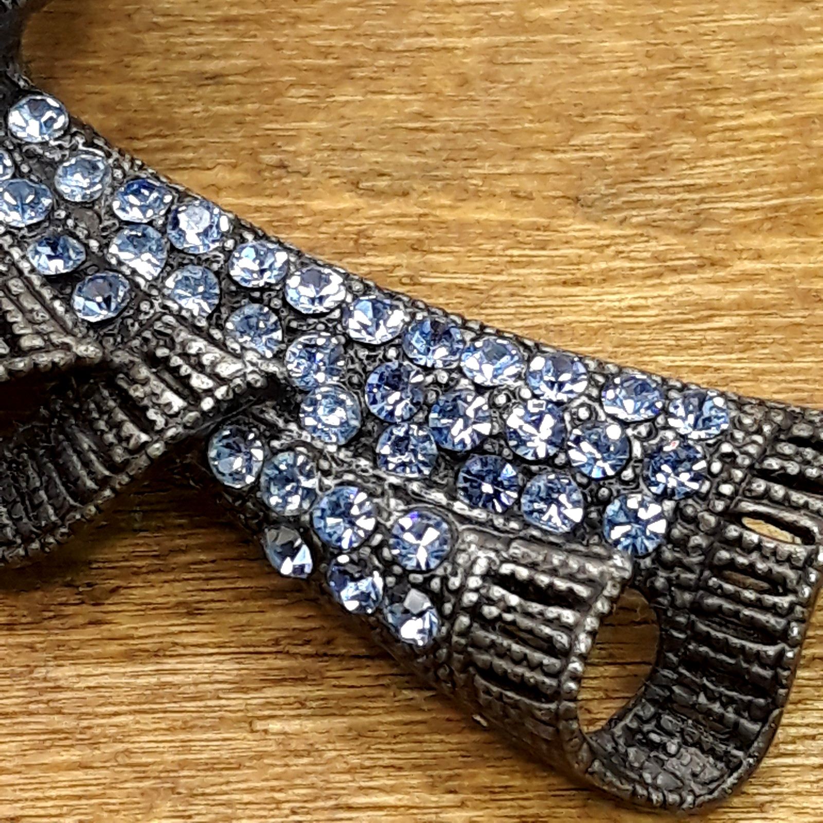 Vintage Pink & Blue Rhinestone Floral Bouquet Gunmetal Brooch 2.5″