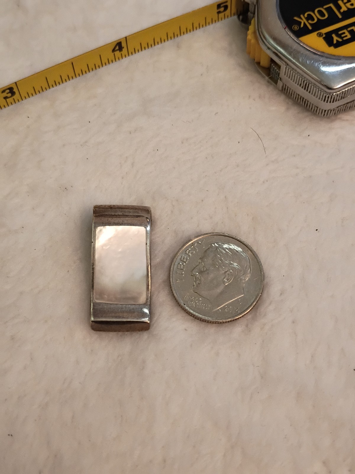 Vintage 925 Sterling Silver Slider Pendant w/Mother Of Pearl Inlay