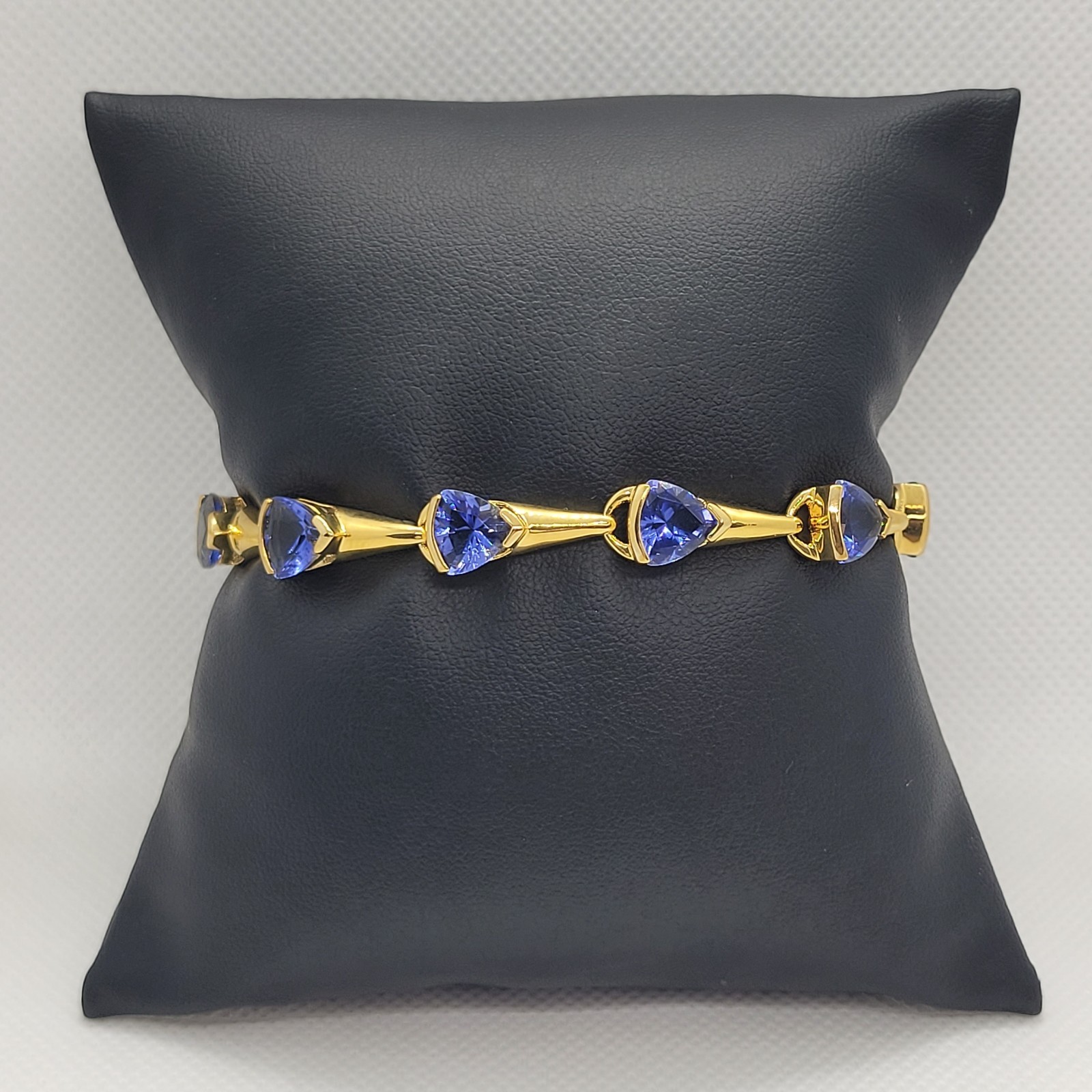 Vintage Sterling 925 Earrings Bracelet Ring Set Simulated Tanzanite Trillion Cut