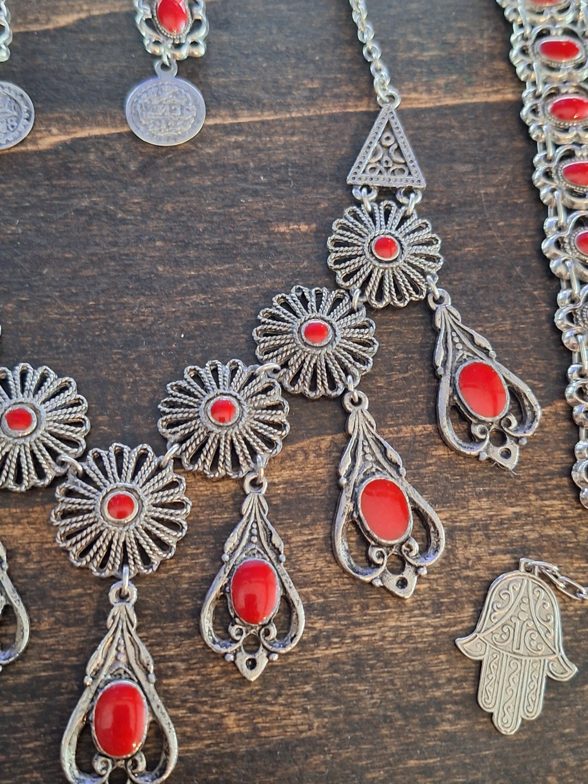 Vintage Moroccan SOUVENIR DU MARCO Jewelry Set Necklace Link Bracelet Hamsa Hand
