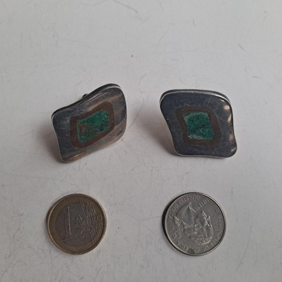 Vintage MCM Signed Mexican S.S. LOS CASTILLO Jewelry Ear Rings Taxco