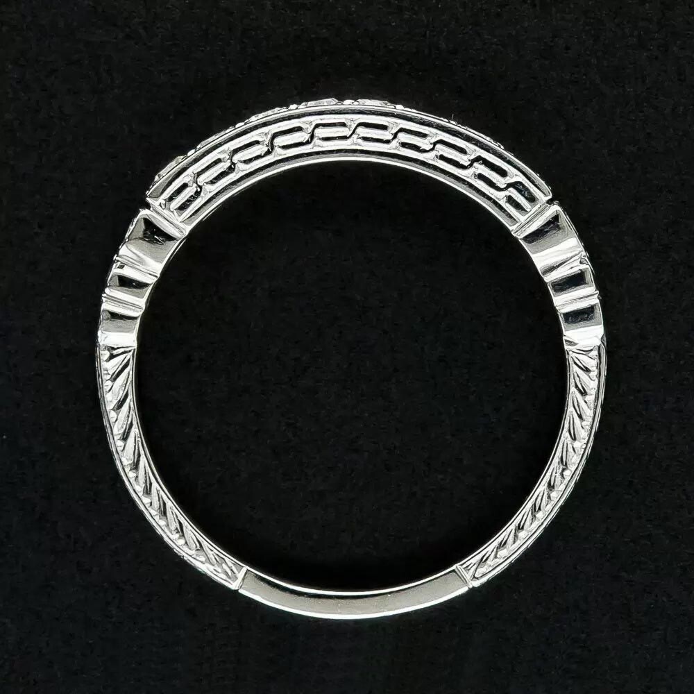 1/2 CTW White Round Cut Simulated Diamond Art Deco Wedding Band 925 Silver Ring