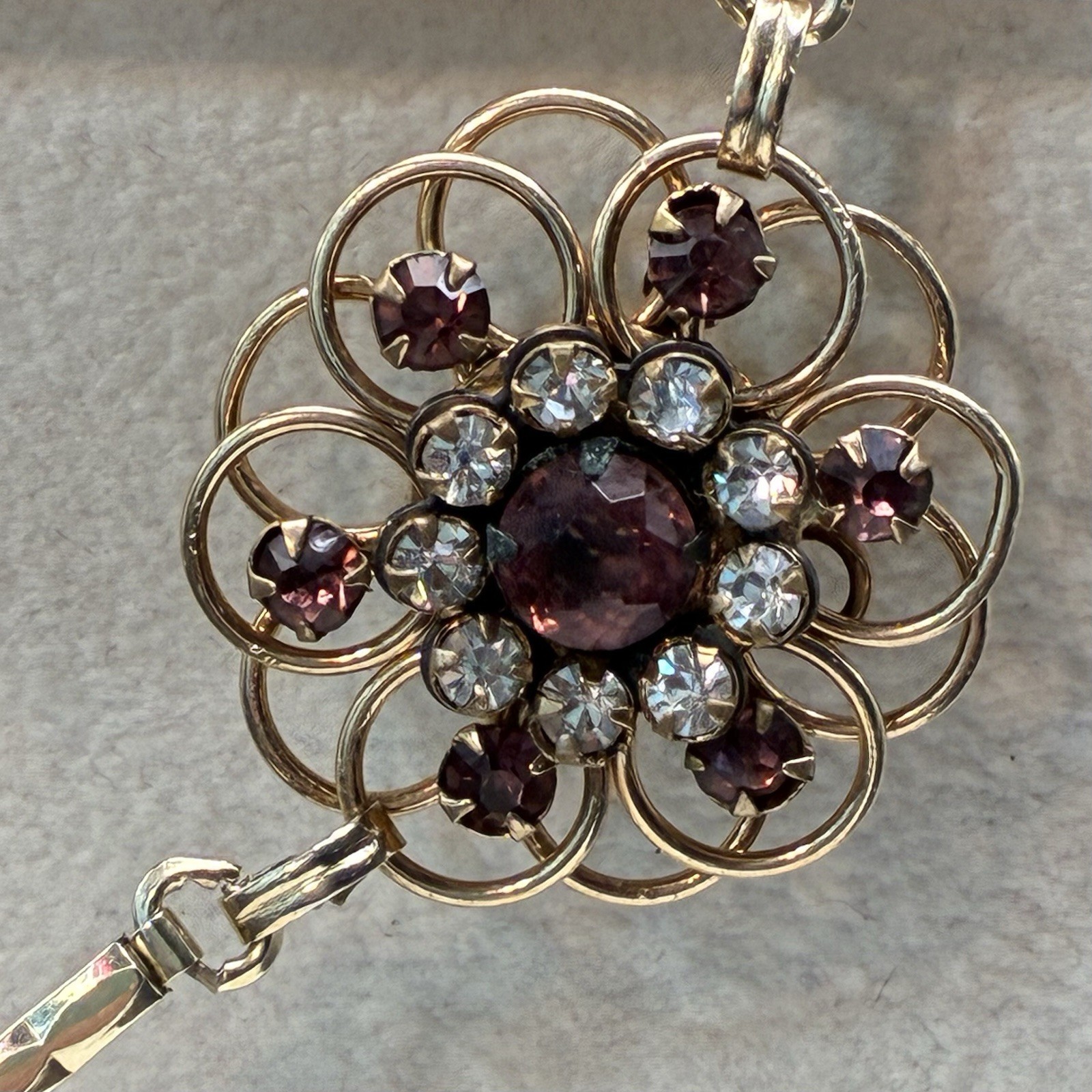 Custom Vintage Yellow Gold Filled Expansion Bracelet, Amethyst Glass, Watch Band