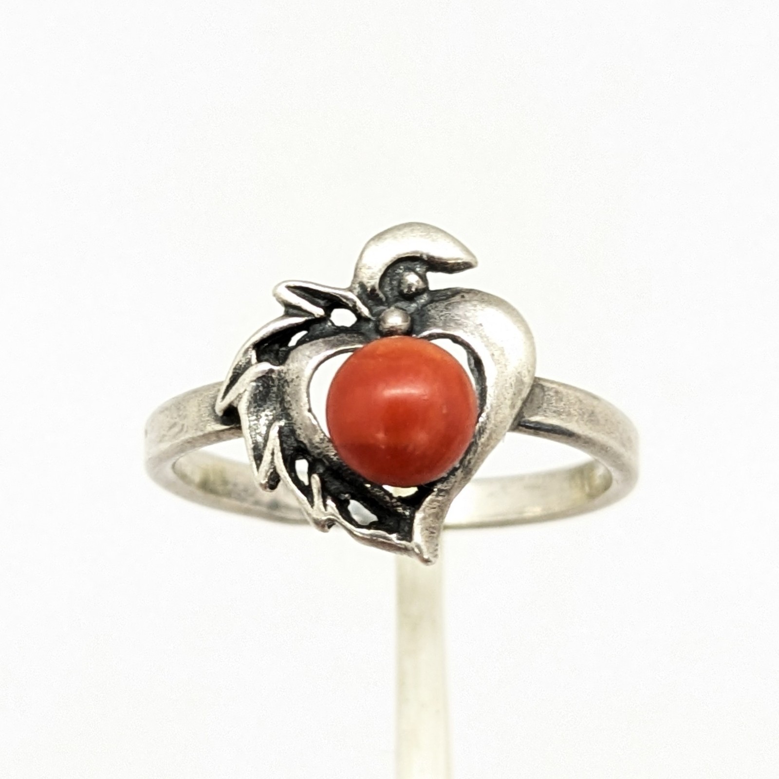 Vintage Rare Soviet RING Silver 925 with Chic Natural Coral-size:9.5US(19.5mm)#1