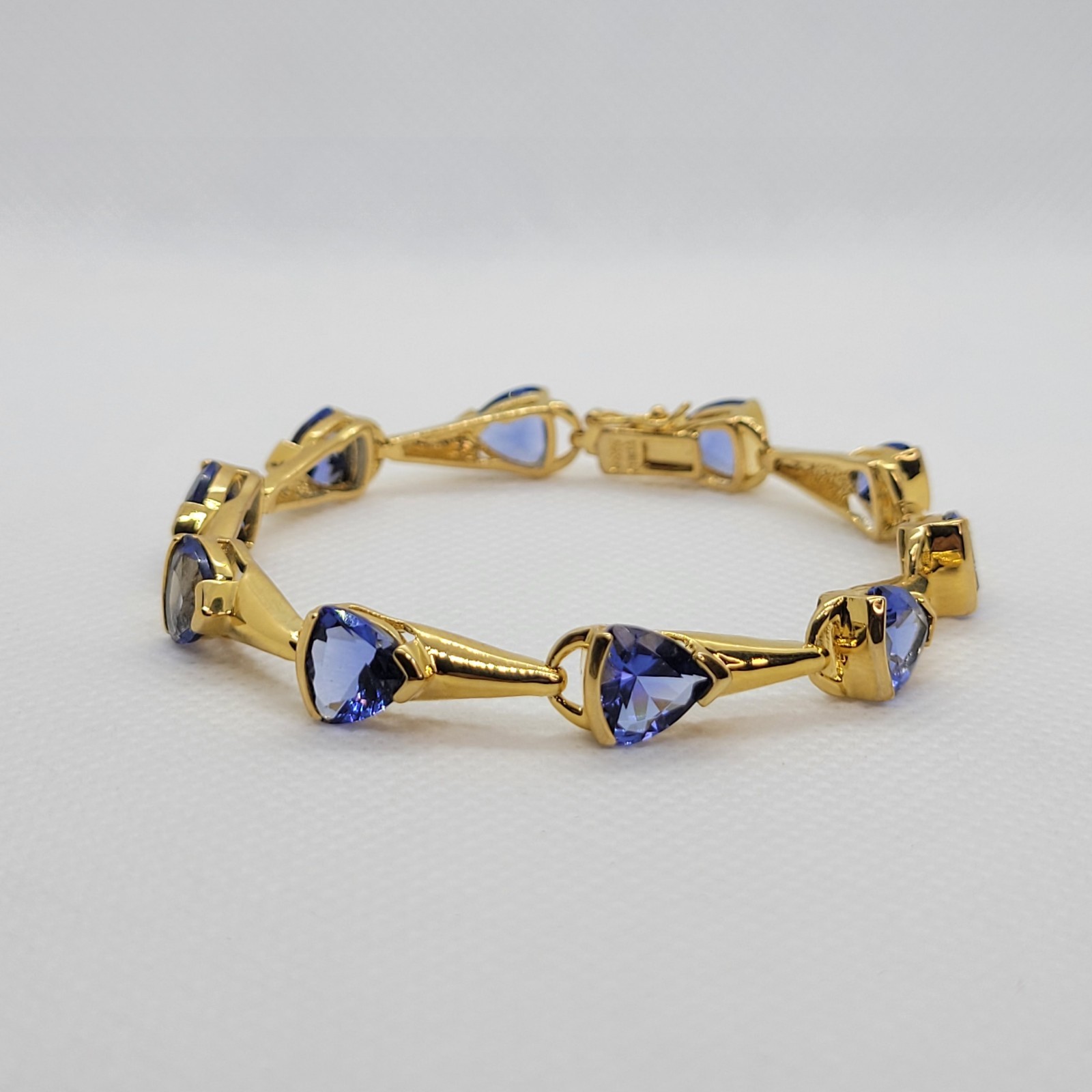 Vintage Sterling 925 Earrings Bracelet Ring Set Simulated Tanzanite Trillion Cut