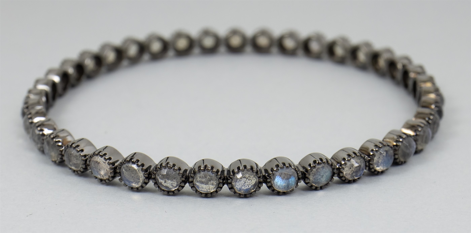 8.1″ HSN Rarities Labradorite Bangle BlackRhodium Sterling Silver Bracelet 15.9g