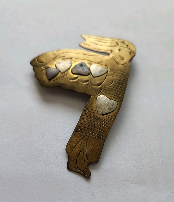 Vintage Mid Century Modern Angel Brooch Mixed Metal Brass/Silver/Copper Pin