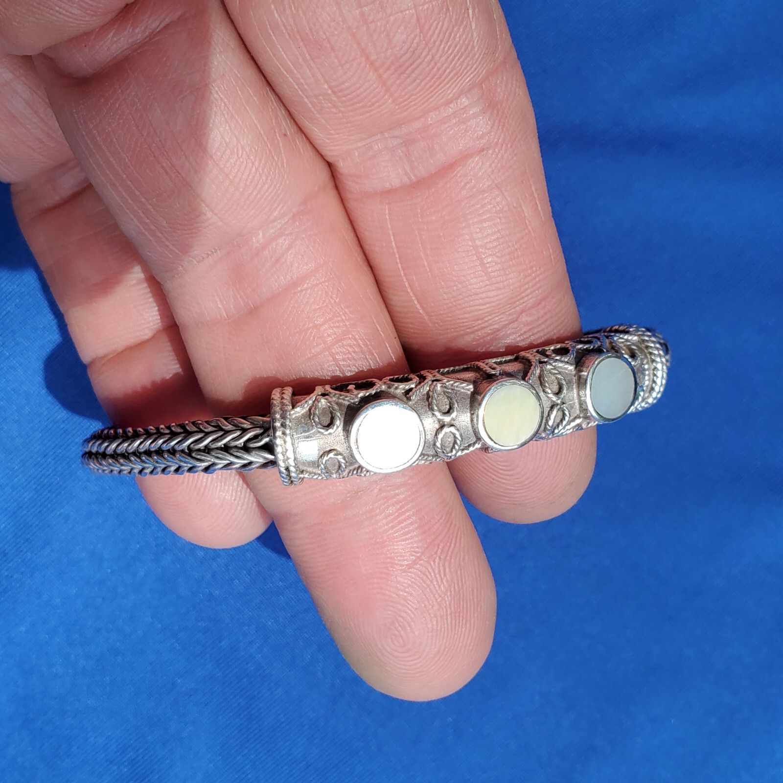 Byzantine 925 STERLING SILVER Bracelet Woven Braided FLEXIBLE Bangle Chain 7.75″