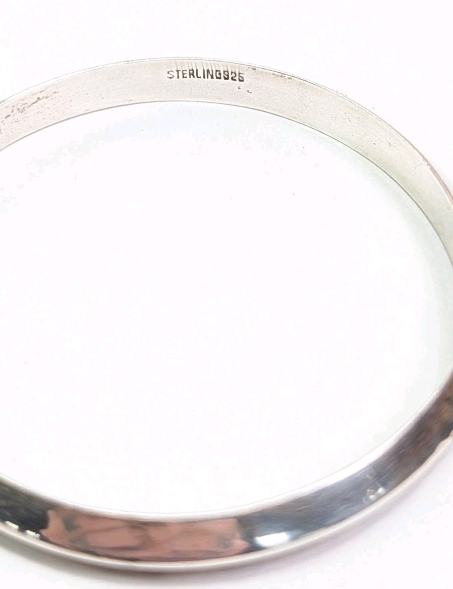 Vintage Turquoise Inlay Bangle Domed Sterling Silver Hinged Opening Size 7.25
