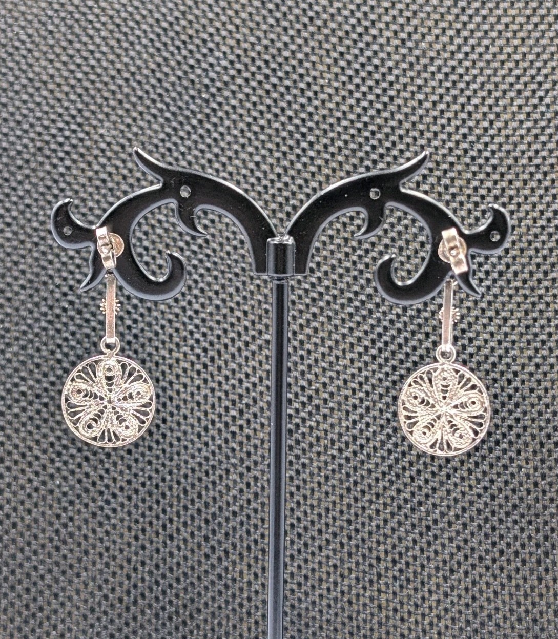 Vtg Sterling Silver Filigree Cannetille Flower Round Stud Dangle 925 Earrings 3g