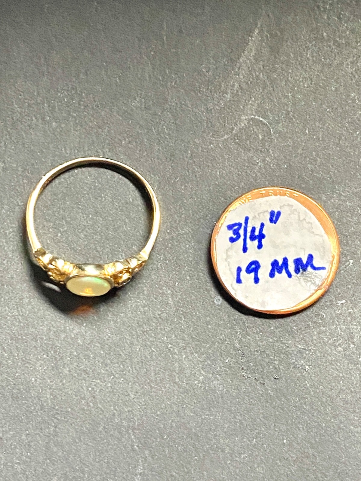 Vintage 14k Yellow Gold Heart Design Opal and Green Diamond Ring Size 7 to 7.25