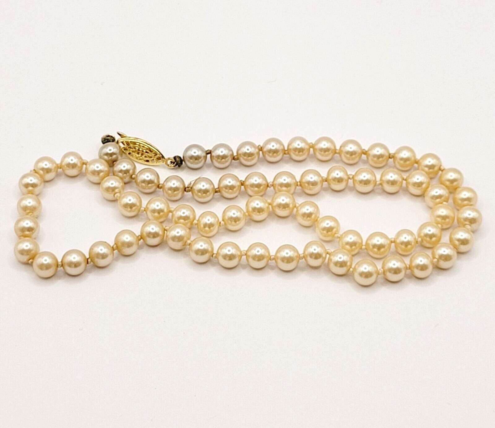 Cream Hand Knot Faux Pearl Bead Necklace GSilver Mark Vintage Necklace 19 Inch