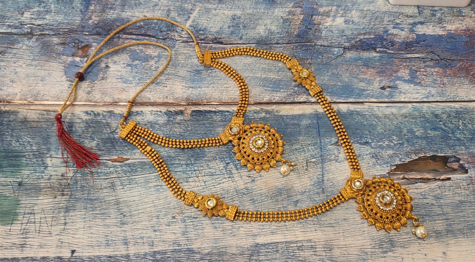 VINTAGE-RETRO Fabulous 22″ Gold South Indian Bridal Duel Necklace / Asian Haram