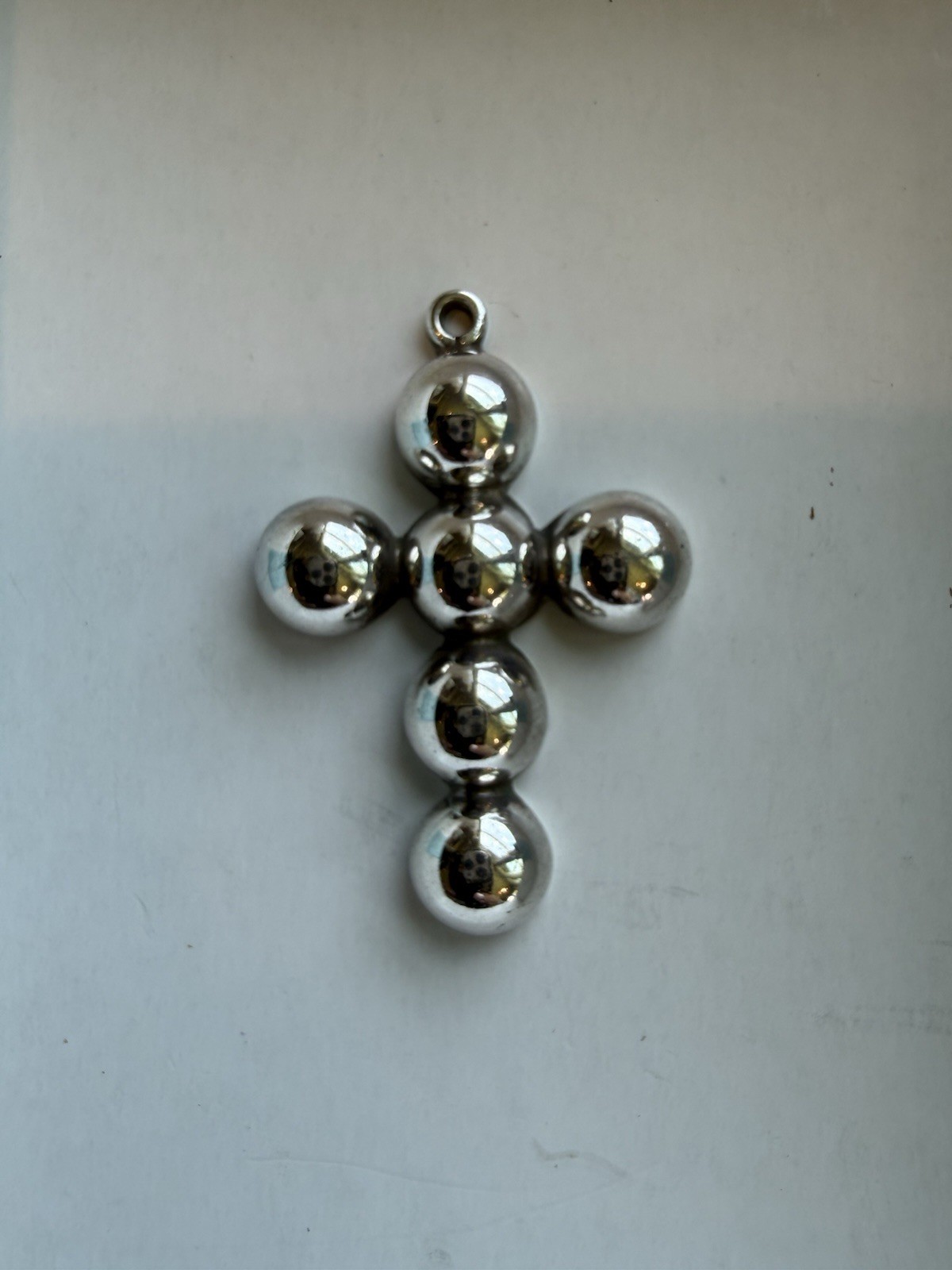 Vintage Sterling Silver Ball Cross Pendant 1.25″ Mexico Taxco? Southwest 4.25g