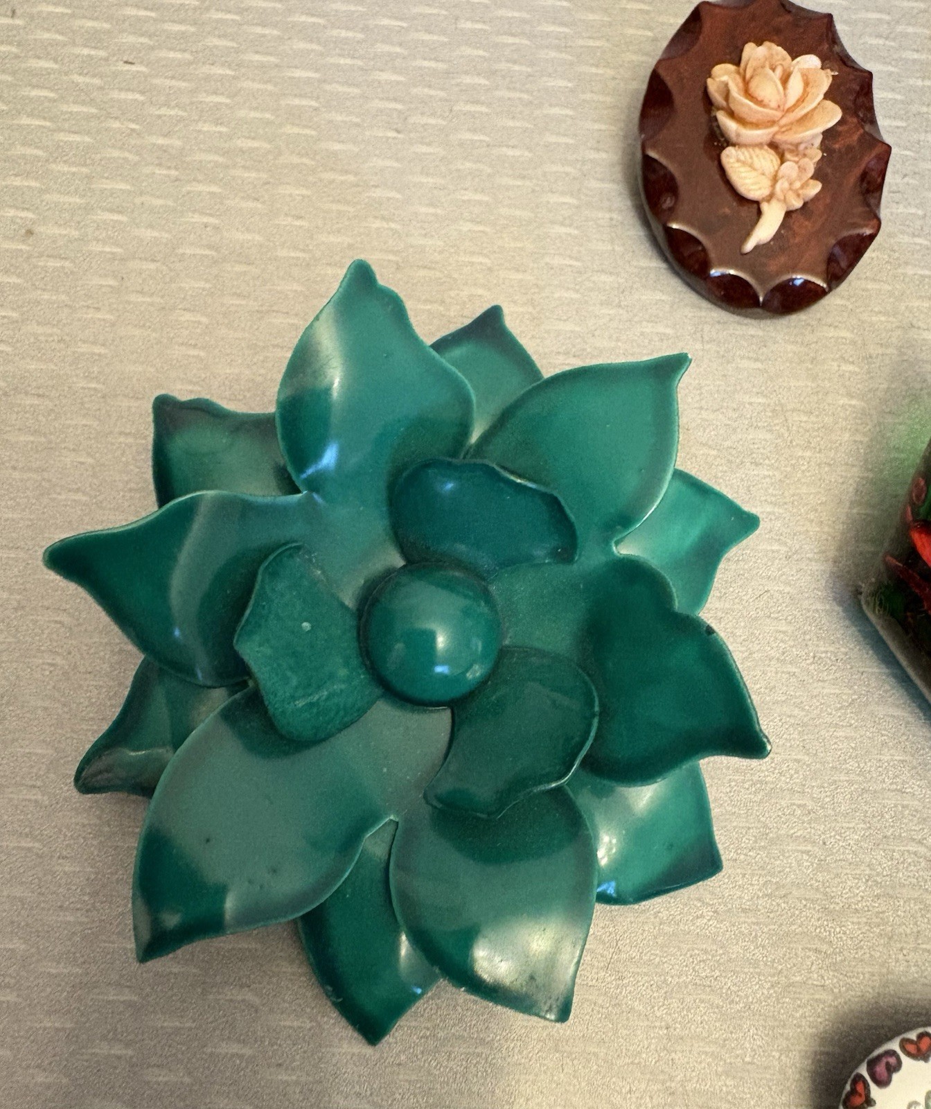 Vintage Flower Pin Brooch Lot Enamel Austria England Wood Lucite Mod Roses 8P