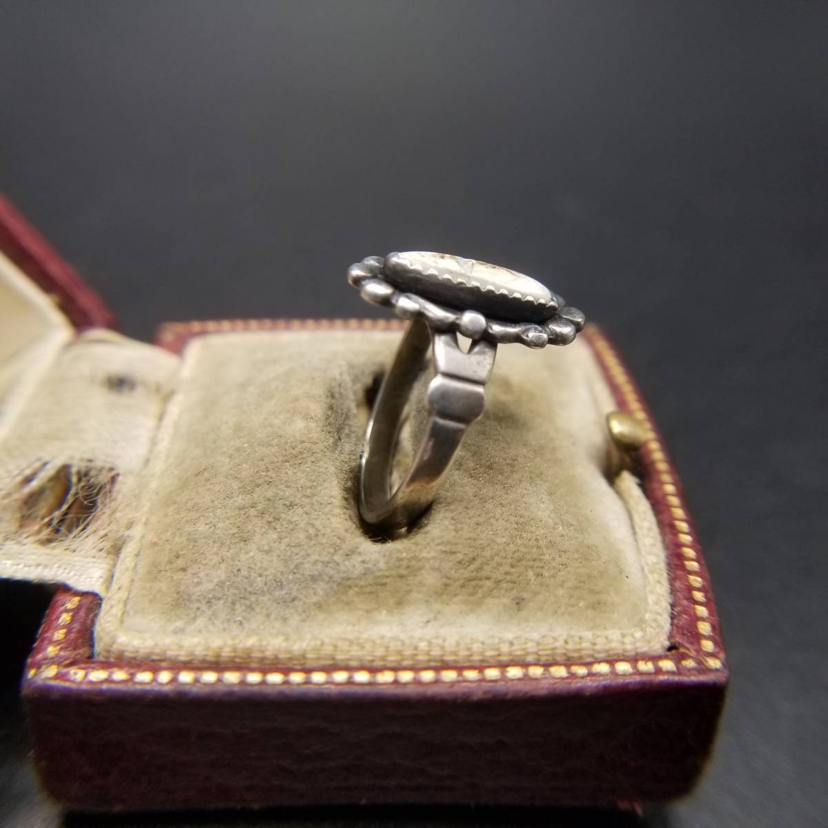1950s BELL TRADING POST Jasper Flower Motif Sterling Silver Vintage Ring 2g