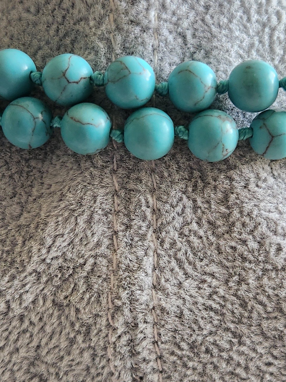 Vintage Genuine Turquoise Pave Rhines Hand Knot Necklace 50″ Mag Adjust 16 + 34