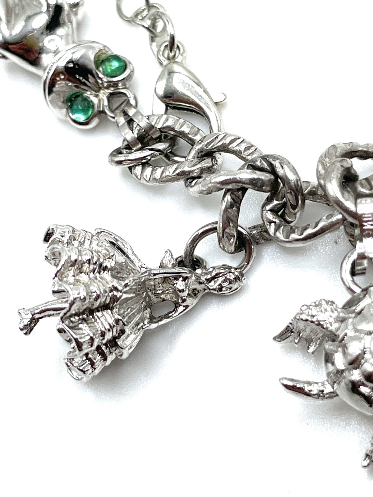 Monet Sterling Silver Articulated Figural Crystal Charm Bracelet 61.5g Vintage