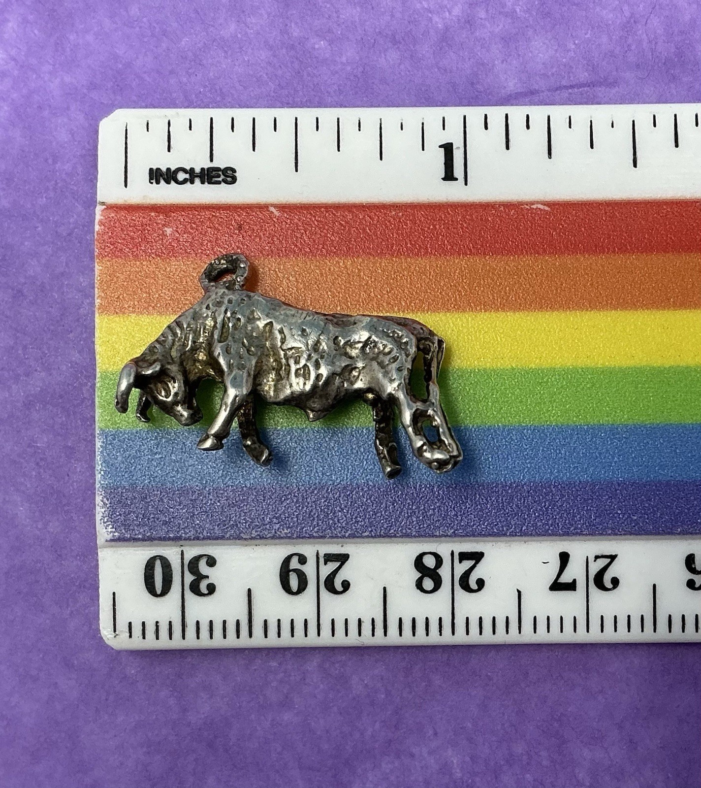 Vintage Sterling Silver Solid Head Down Bull Cow Longhorn Steer Spain Charm 4.4g