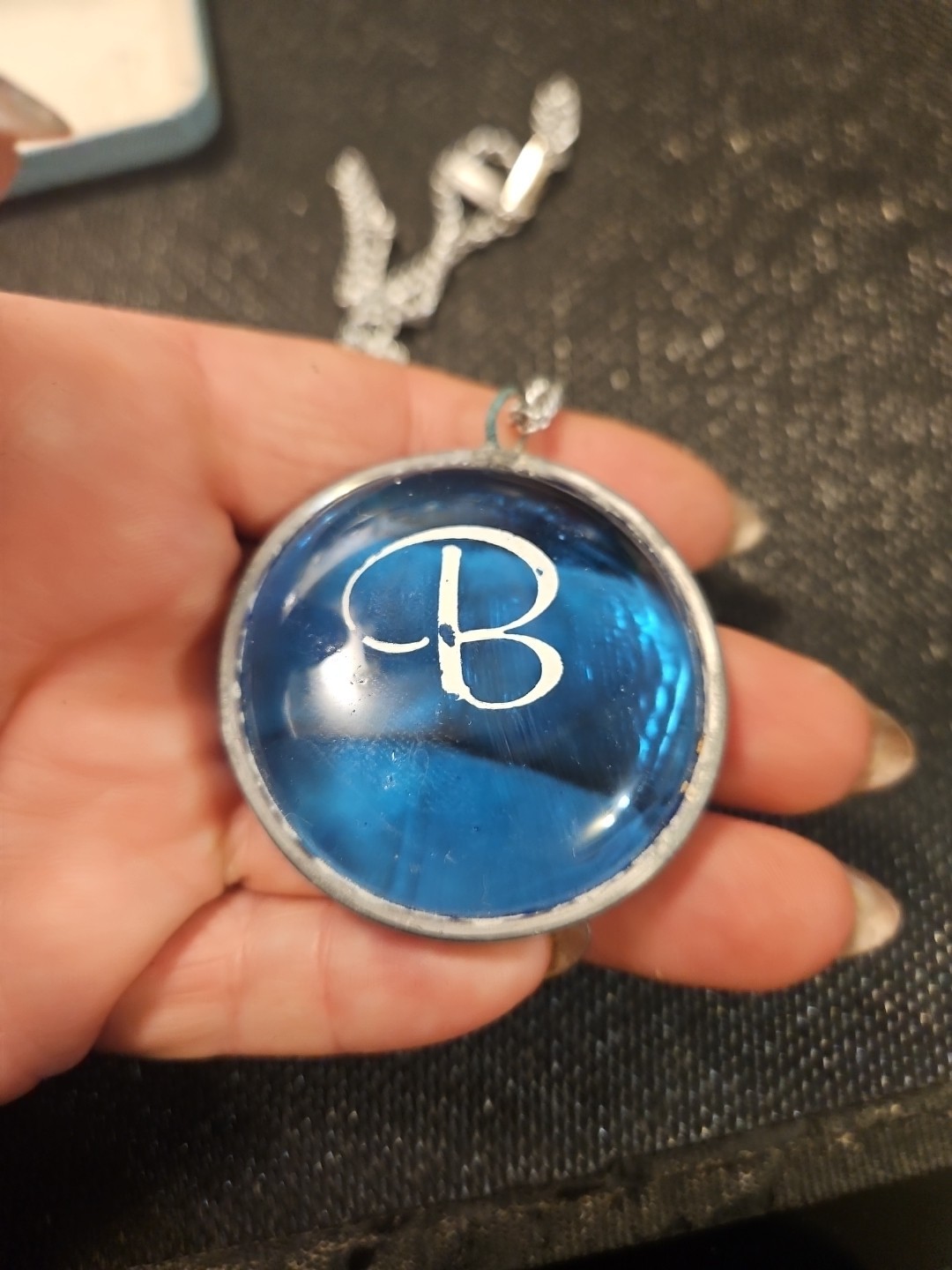 Vintage Glass Necklace With Initial “B ” on It ( Not Sure Brand)