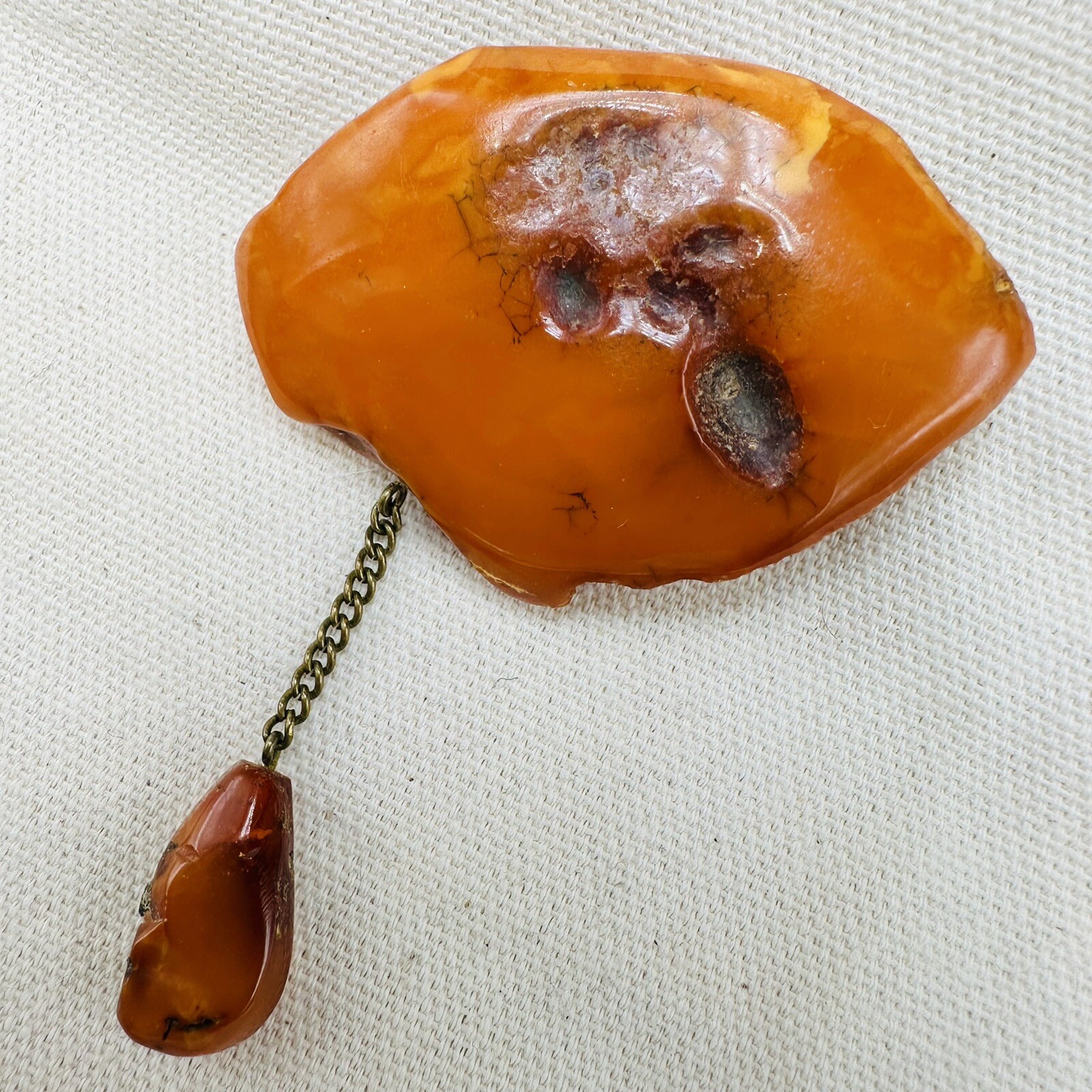 Vintage Nugget Landscape Baltic Amber Brooch Egg yolk USSR 1960s
