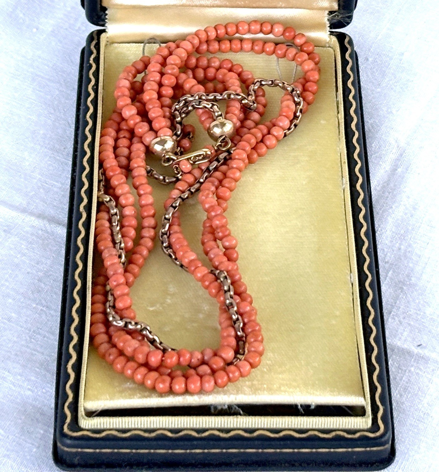 Deco Era Natural Salmon Coral Torsade Necklace