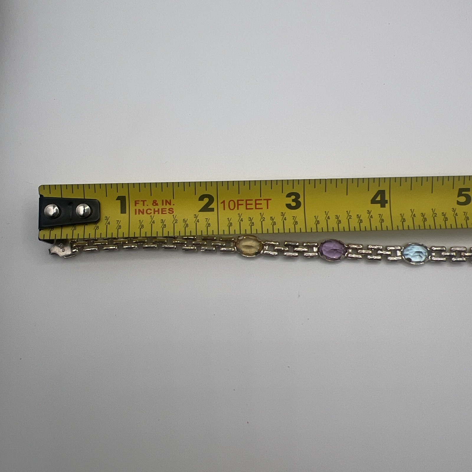 Vintage Sterling Silver Panther Link Bracelet with Amethyst, Blue Topaz, Citrine