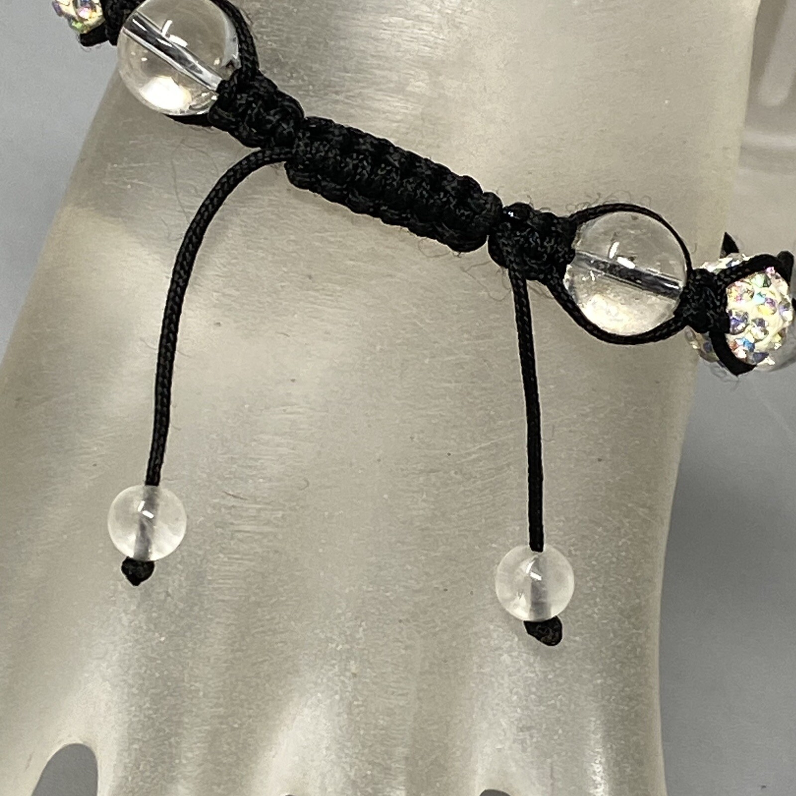 Glass Bead Bracelet Clear Druk Speckled AB Rhinestone Tension Cord Adjustable